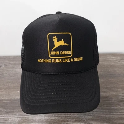 复古 John Deere 帽子 Snap Back 黑色黄色卡车司机网眼刺绣 — 第 1/4 张图片