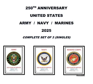 *NEW* 2025 Army Navy Marines 250th Anniversary #6003-05 (Sgls Set of 3) Mint NH - Picture 1 of 3