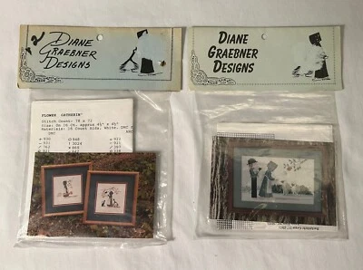 Vintage Lot Diane Graebner Amish Counted Cross Stitch Graphs Baby Animal Flower - Image 1 of 4