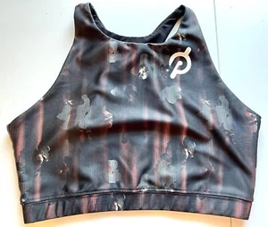 PELOTON Show Up High Neck Sports Bra Sz Medium M Black Floral Print Low Impact - Picture 1 of 7