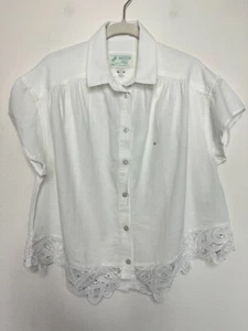 American Eagle XS Oversized Resort Shirt White Button Up Lace Cotton Linen NWT - Picture 1 of 13