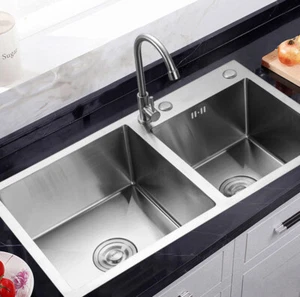 Edelstahl Einbauspüle Set Küchenspüle Doppelbecken Spülbecken mit Abtropffläche - Bild 1 von 6