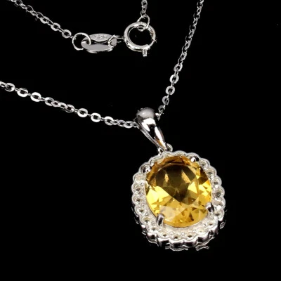 Collana In Argento Sterling 925 Ovali Citrino Giallo 11x9mm Topazio Gioielleria - Immagine 1 di 4