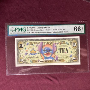 Stitch 10 $ 2005 Disney Dollar PMG GRADED 66 DIS116 Block T Disney Store.Barcode - Bild 1 von 2