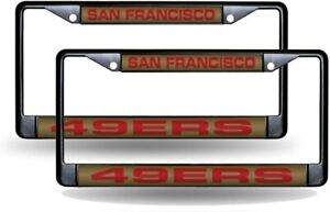 NEW - RICO - SAN FRANCISCO 49ers Black Metal Laser License Plate Frame Set of 2
