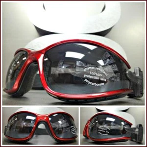 Motard Jour Équitation Rembourré Lunettes Rouge et Noir Cadre avec Sangle - Picture 1 of 9