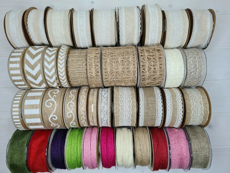 Hessian Jute Ribbon Vintage Linen Lace Burlap Wedding Cake Natural Christmas - Image 1 of 1