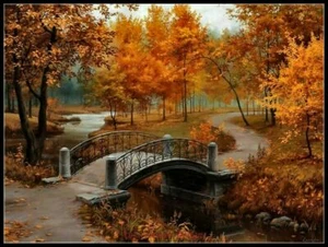 Gráfico con agujas hágalo usted mismo - patrones de punto de cruz contados - puente escénico de otoño - Imagen 1 de 2