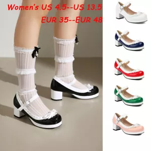 Dulces Tacones Bloque Lazo Tamaño Grande Lolita Drag Queen Disfraz LGBTQ Dama Zapatos 40-48 - Imagen 1 de 63
