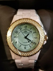 LAVENDER AUSTRIAN CRYSTAL, HIGH TECH CERAMIC, MOP DIAL, SWISS QUARTZ MOVEMENT - Picture 1 of 6