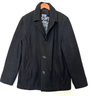 Black Rivet Mens Size Medium Wool Blend Pea Coat Buttons Pockets Heavy Black - Image 1 of 4
