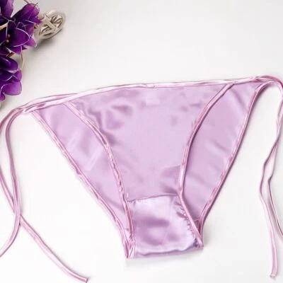 Womens 100% Silk Bikinis Underwear Knickers White Tangas Side Tie Panty Lingerie - Image 1 of 4