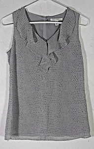 Banana Republic Womens Tank Top Size 00P Animal Print Ruffle V Neck Gray Career - Picture 1 of 3