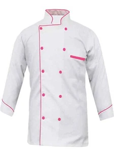 Chef Coat Long Sleeve Black Color Pink Piping Restaurant Uniform Kitchen Shirt - Picture 1 of 23