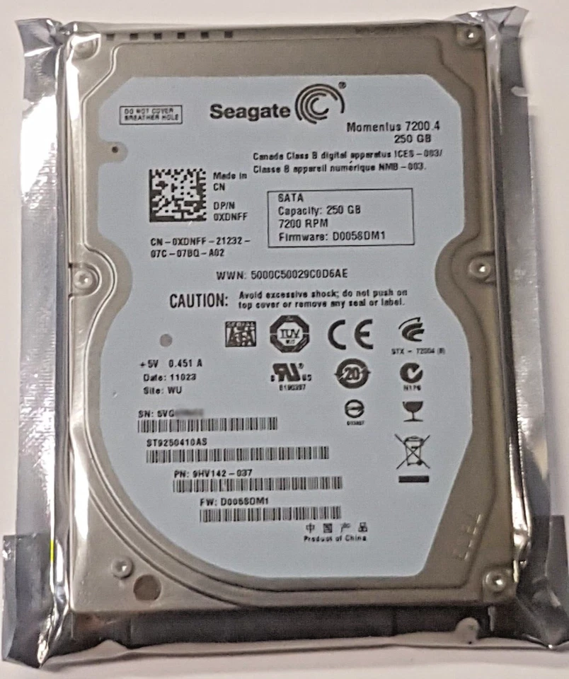 250 GB SATA Seagate Momentus 7200.4 ST9250410AS 16MB 2.5 " Internal Hard Disk - Image 1 of 1
