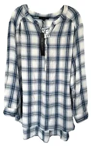 Jane & Delancey Women's Half Button Blouse Long Sleeve Plus Size 3X Blue Plaid - Picture 1 of 8
