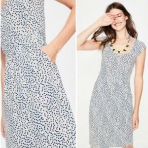 Boden Margot Polka Dot Dress Women's Size 8 Regular White with blue black dots - Picture 1 of 8