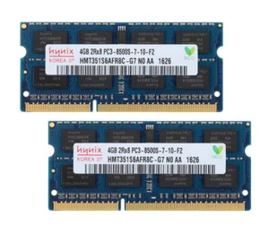 Hynix 8G 2x 4GB RAM DDR3 PC3-8500 1066MHz 204pin Unbuffered SODIMM Laptop`Memory - Picture 1 of 6