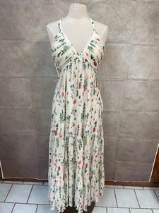 CeCe Women's Maxi Dress Womens Ivory Floral Corduroy Halter Neck Pleated Size M - Picture 1 of 6