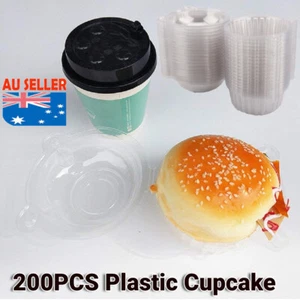 200pcs Clear Plastic Disposable Cupcake Case Muffin Dome Holder Box Container D - Picture 1 of 12