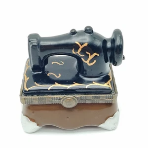 Cute Miniature Vintage Black/Gold Sewing Machine Trinket Box - Picture 1 of 7