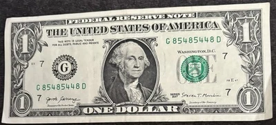 2017 Chicago $1 Bill Trinary Repeat 854854 Solid Triple Pair Note - Image 1 of 2