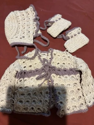 ￼ Vintage Crochet Newborn Outfit From 1980S - Image 1 of 4