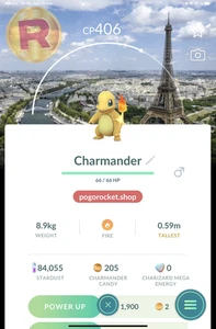Shiny Charmander Eiffel Tower Paris Background #1 Go Reg or 1M - Imagen 1 de 2
