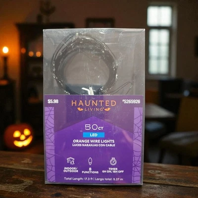 Haunted Living 50 LED 17 pies 8 funciones brillo naranja cable luces temporizador de batería Foto 1 de 4
