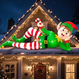 Decoración inflable de elfo de Navidad de 8 pies con luces LED para uso en exteriores - Imagen 1 de 6