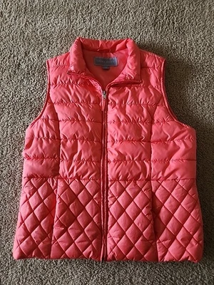 Laura Scott 女式背心无袖全前拉链侧口袋 Puffer XL 珊瑚色 — 第 1/4 张图片