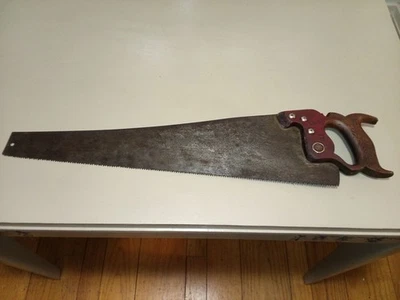 Vintage EC Simmons Keen Kutter Saw. 22" 7 pt blade. Wood Wheat Handle. 25" USA - Image 1 of 4