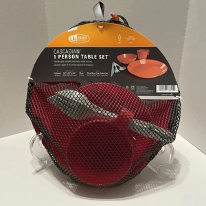 GSI Cascadian One Person Set da Tavolo Tazza Rossa Piatto Forchetta Cucchiaio Coltello 6 Pezzi - Foto 1 di 6