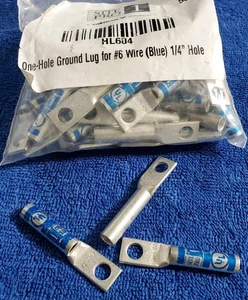 6 AWG Compression Lugs 50pc 1/4 Stud, #6 Blue Die Standard Barrel WW  - Picture 1 of 4