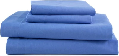 Conjunto de lençóis gêmeos 3 peças algodão escovado macio respirável azul rico bolso profundo roupa de cama - Imagem 1 de 4