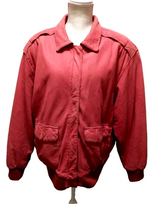 Chaqueta Bomber Vintage Años 80 Boundery Waters Salmón Rosa Cuero Genuino L Foto 1 de 4