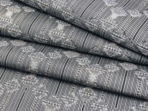 e083-S_Japanese Kimono Fabric_Silk,Black,Slate blue,Geometric,Tsumugi,102 cm - Picture 1 of 9