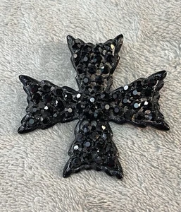 Spilla croce lutto bianca vintage spilla strass nera!! - Foto 1 di 9