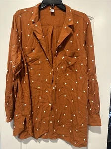 NWT OLD NAVY Shirt Womens Button Up Blouse Top Polka Dot Long Sleeve XXL Orange - Picture 1 of 8