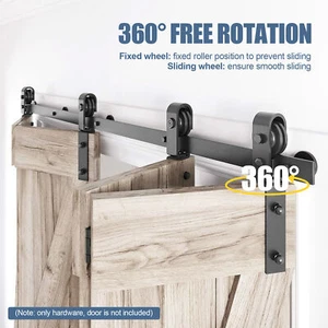 Bifold Sliding Barn Door Hardware Kit Top Mount Roller Black Flat Track Modern - Picture 1 of 25