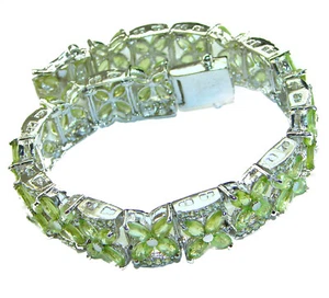 Peridot Bracelet 925 Sterling Silver Handmade Green Statement Jewelry 33.5g - Picture 1 of 4