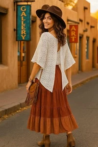 Ivy Ridge White Crochet Lace Blouse With Open Back Flutter Sleeves Boho Style LG - Picture 1 of 10