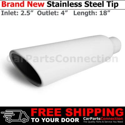 Weld-On Stainless Truck Angled White 18 inch Exhaust Tip 213540 2.5 In 4 Out - Image 1 of 4