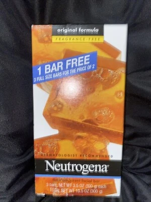 Neutrogena Transparent Facial Bar Soap Fragrance Free 3 FULL Size Sealed Bars - Image 1 of 4