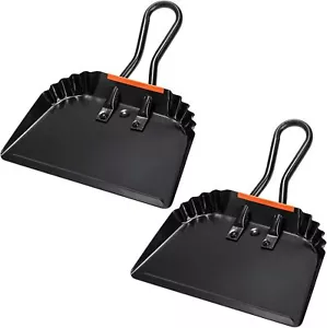 2 Pack Black Metal Dustpan 12 Inch Heavy Duty Steel Dust Pan With Handle Handhel - Picture 1 of 3