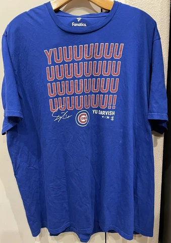 Fanatics Chicago Cubs Yu Darvish Signature Yuuuuuu Shirt Blue 2XL Cover