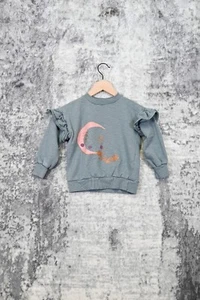 Soft Gallery Moon Graphic Ruffled Shoulder Pullover Sweatshirt Sweater Girls 5 Y - Picture 1 of 5