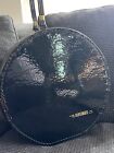 Vintage Higbee Department Store Hat Box Train Case Black Patent Leather Zippered