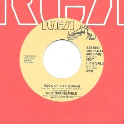 RICK SPRINGFIELD * 45 * Rock Of Life * 1987 * DJ PROMO * UNPLAYED MINT Vinyl RCA - Image 1 of 2