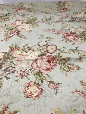 5th Avenue Designs Olana Green Rose Floral Fabric Cottage Cotton Shabby 1Y 16"  - Image 1 of 4